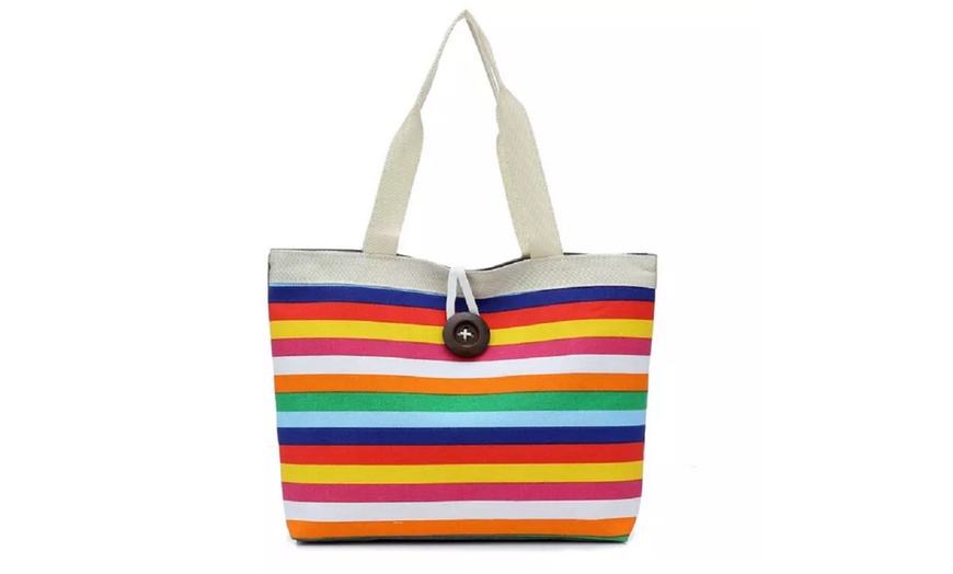 Image 8: Stripe Canvas Summer Beach Bag