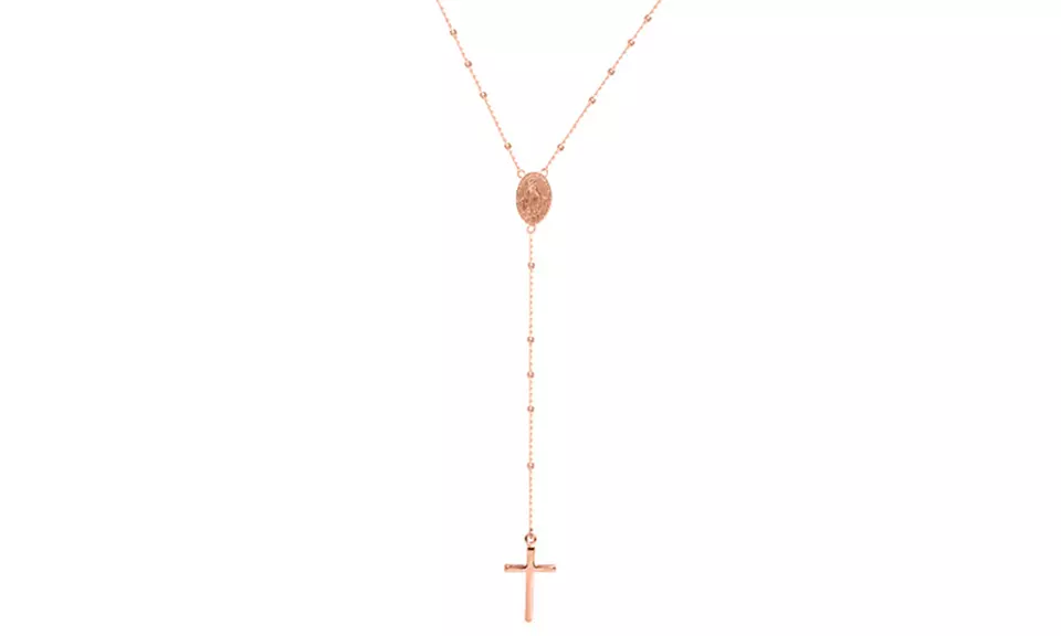 Italian 18K Rose Gold Plated Sterling Silver Rosary Necklace by Verona - Primary Image