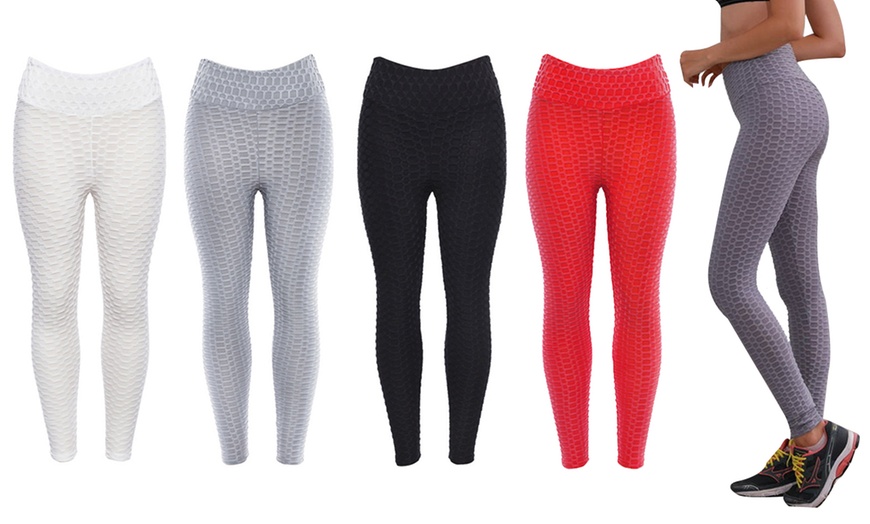 Image 1: Textured High-Waist Leggings