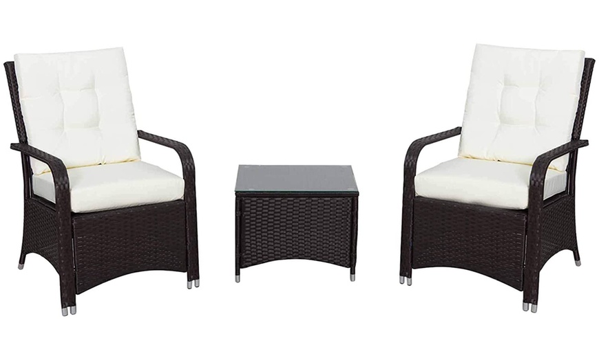 Image 10: Outsunny Three-Piece Outdoor Rattan-Effect Bistro Set 