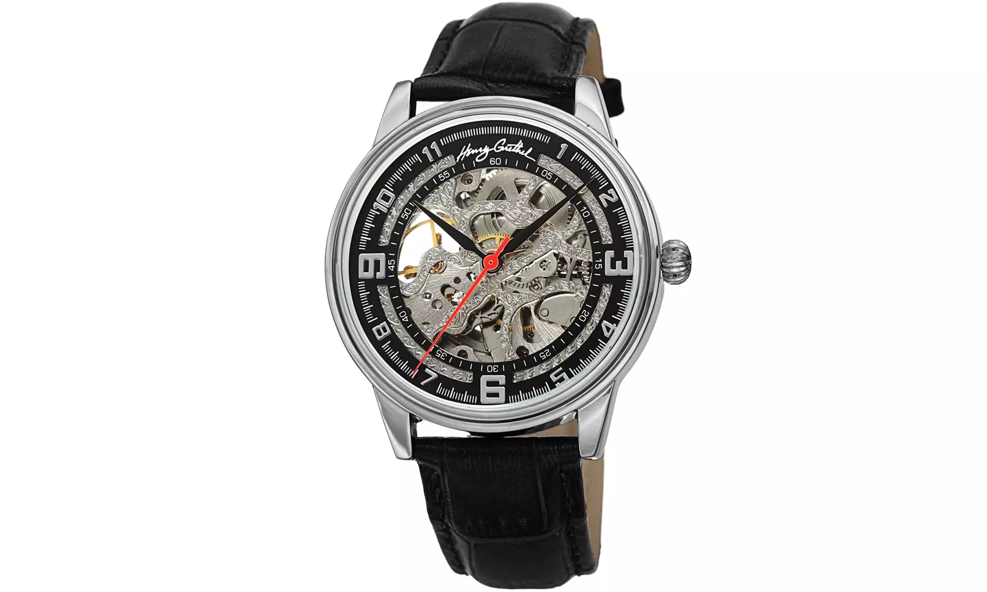 Henry Grethel Men's Skeleton Automatic Leather Strap Watch - Primary Image