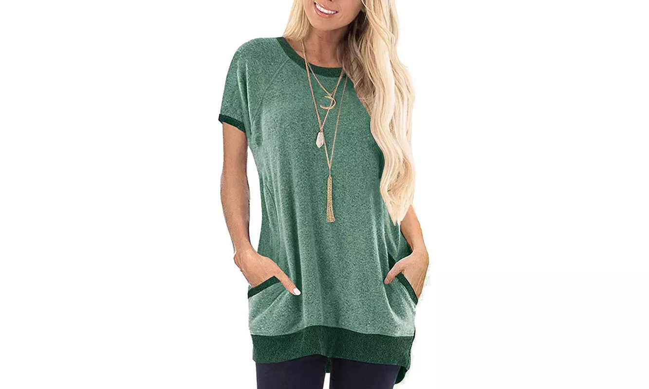 Haute Edition Women's Casual Pocket Short Sleeve Tunic Tee. Plus Sizes Available. - Second Medium
