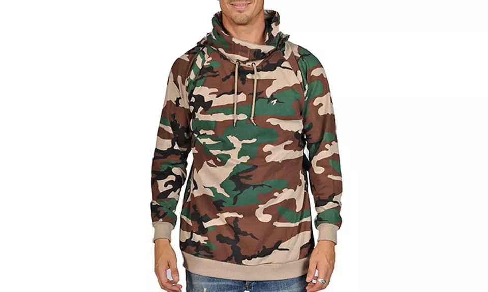 ARSNL Men's Fashion Camouflage Hoodies with Built in Scarf (Size L) - Primary Image