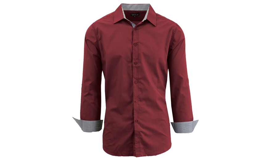 Image 10: Men's Long Sleeve Solid and Printed Slim-Fit Dress Shirt (S-5XL)