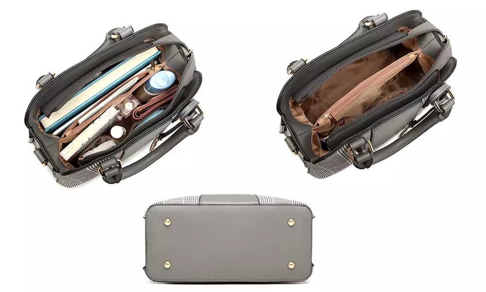 Miss Lulu Gingham Plaid Panel Shoulder Bag Women Handbag