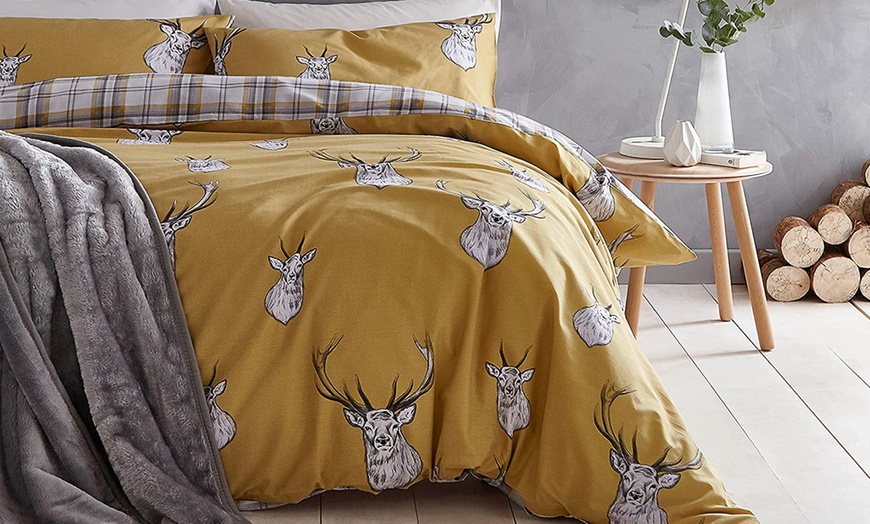 Image 1: Catherine Lansfield Stag Ochre Duvet Cover Set