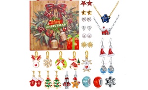 Christmas Advent Countdown Calendar with Earrings Necklace