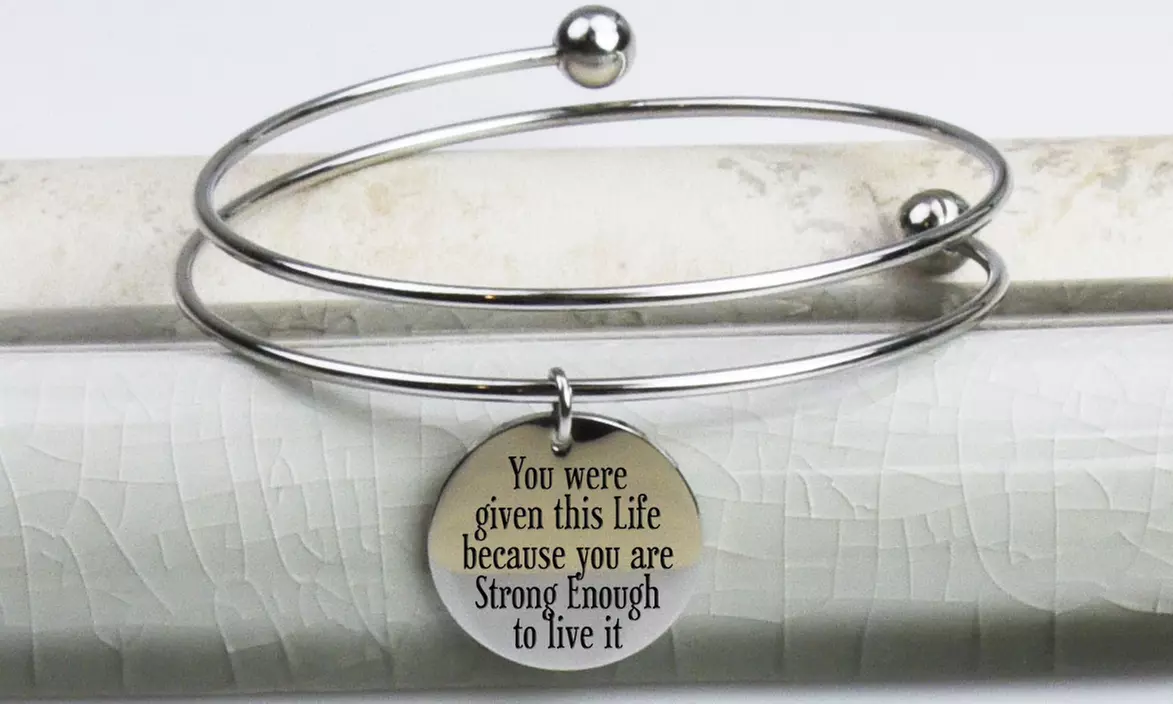 Pink Box Double-Wrap Stainless Steel Inspirational Bangles - Primary Image
