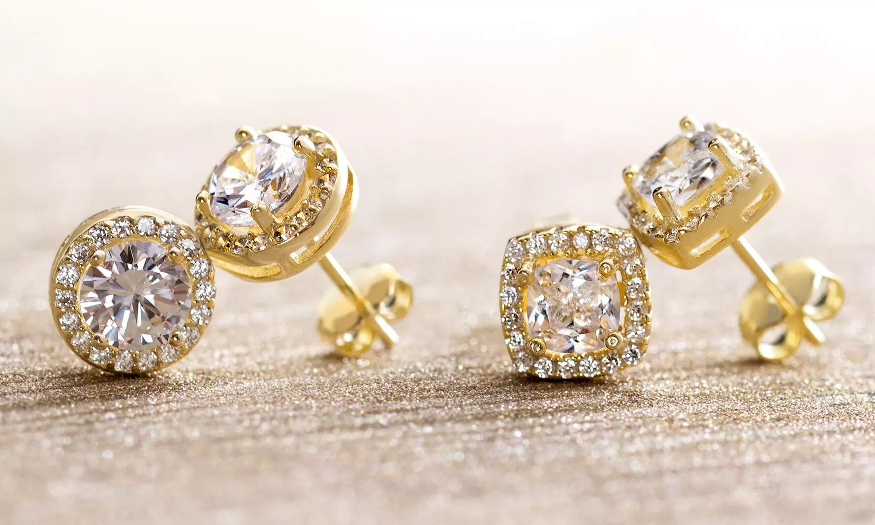 3.44 CTTW Halo Stud Earrings in 14K Gold Over Sterling Silver Made with Swarovski Elements by Lesa Michele - Primary Image