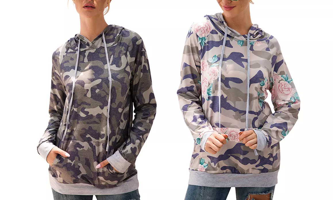 Women's Floral and Camo Hoodie Sweatshirt. Plus Sizes Available. - Primary Image