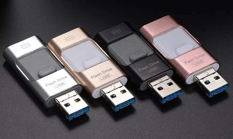 3-in-1 Type-C or Micro USB Lightning® Connector Flash Drive: 32GB ($19.95), 64GB ($29.95) or 128GB ($39.95) - Primary Image
