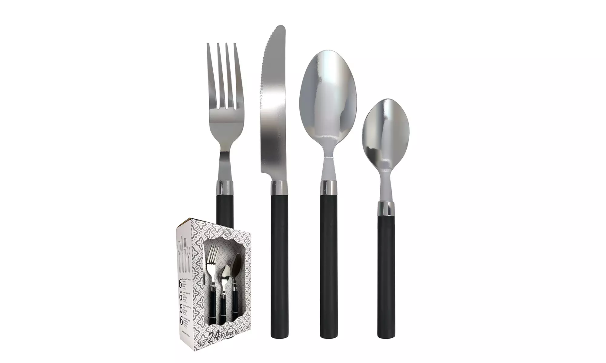 Set de 24 cubiertos de acero inoxidable con mango de colores