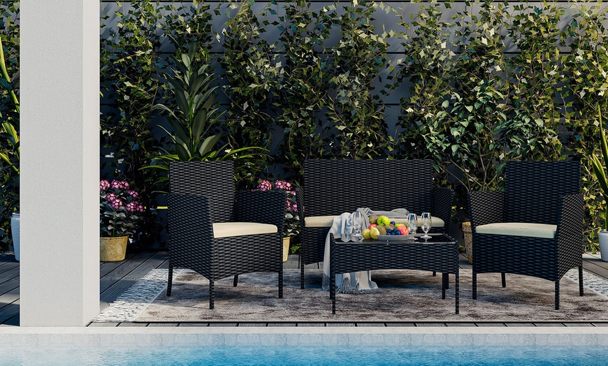 Image 3: Four-Piece Rattan-Effect Garden Furniture Set