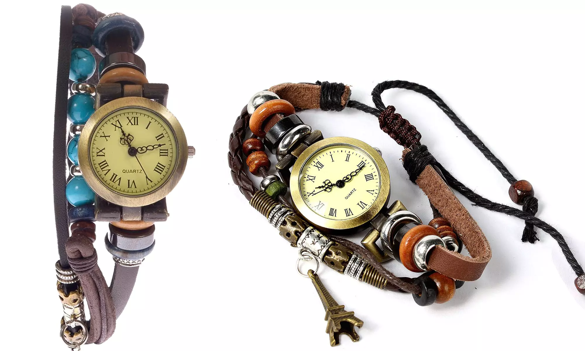 Montre vintage avec bracelet en cuir pour femmes - Primary Image