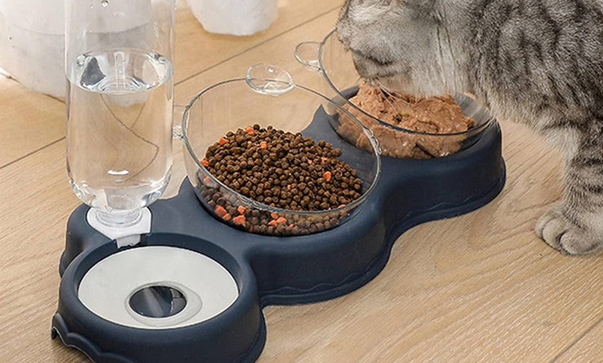 Image 3: Three-in-One Pet Feeding Bowl