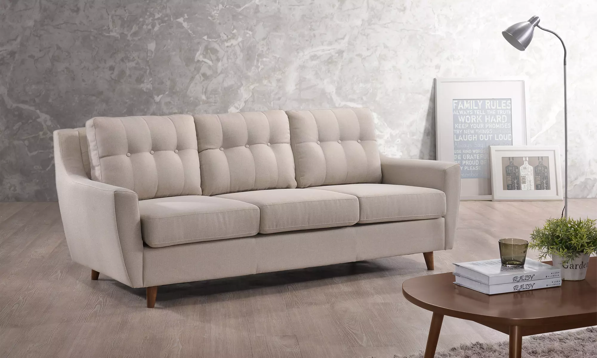 McKenzie Tufted Fabric 3-Seater Sofa - Image 2