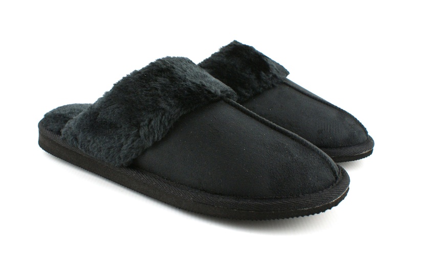 Image 1: Faux Fur Mule Slippers