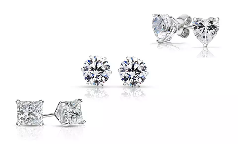 3-Pack of Sterling Silver Swarovski Elements Stud Earrings - Primary Image