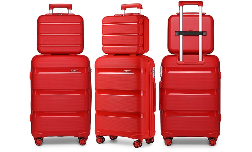 Image 12: Kono Hi Shine Textured Hard Shell PP Suitcases with 360° Swivel Wheels