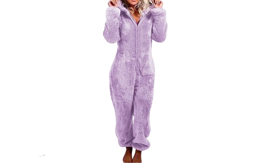 Image 7: Women's Fleece Plush Jumpsuit Pyjama