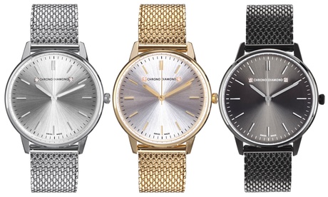 Orologio svizzero Chrono Diamond Zelya con due diamanti