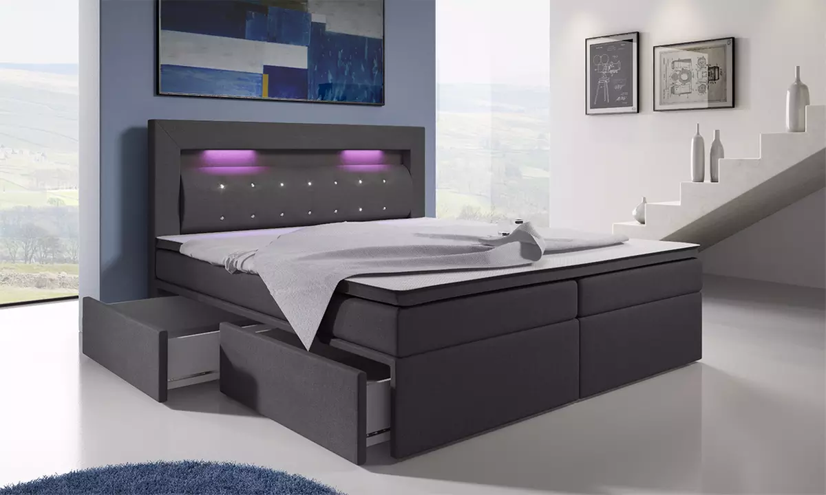 Boxspringbett Milos mit LEDs in der Größe und Ausführung nach Wahl (bis zu 61% sparen*) - Primary Image