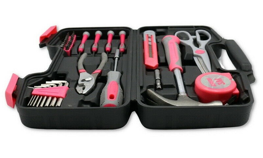 Image 4: 39-Piece Pink Tool Kit Set with Carry Case