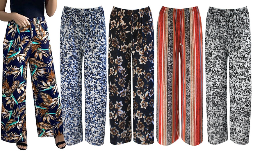 Image 1: Floral Printed Palazzo Trousers