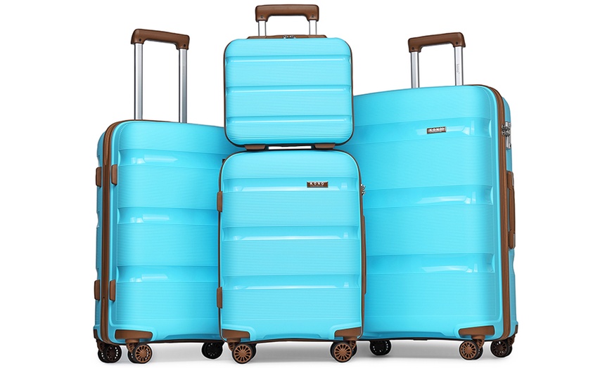 Image 3: Kono Hi Shine Textured Hard Shell PP Suitcases with 360° Swivel Wheels