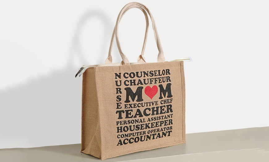 Image 25: Printed Zippered Hessian Bag