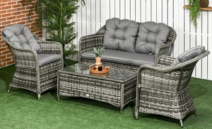 Outsunny Four Piece Rattan-Effect Sofa Set