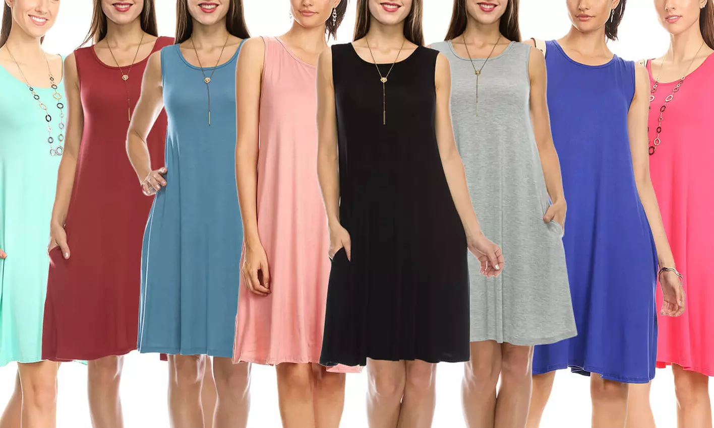 Women's Nelly Sleeveless Tunic Dress with Pockets; Plus Sizes Included - Primary Image