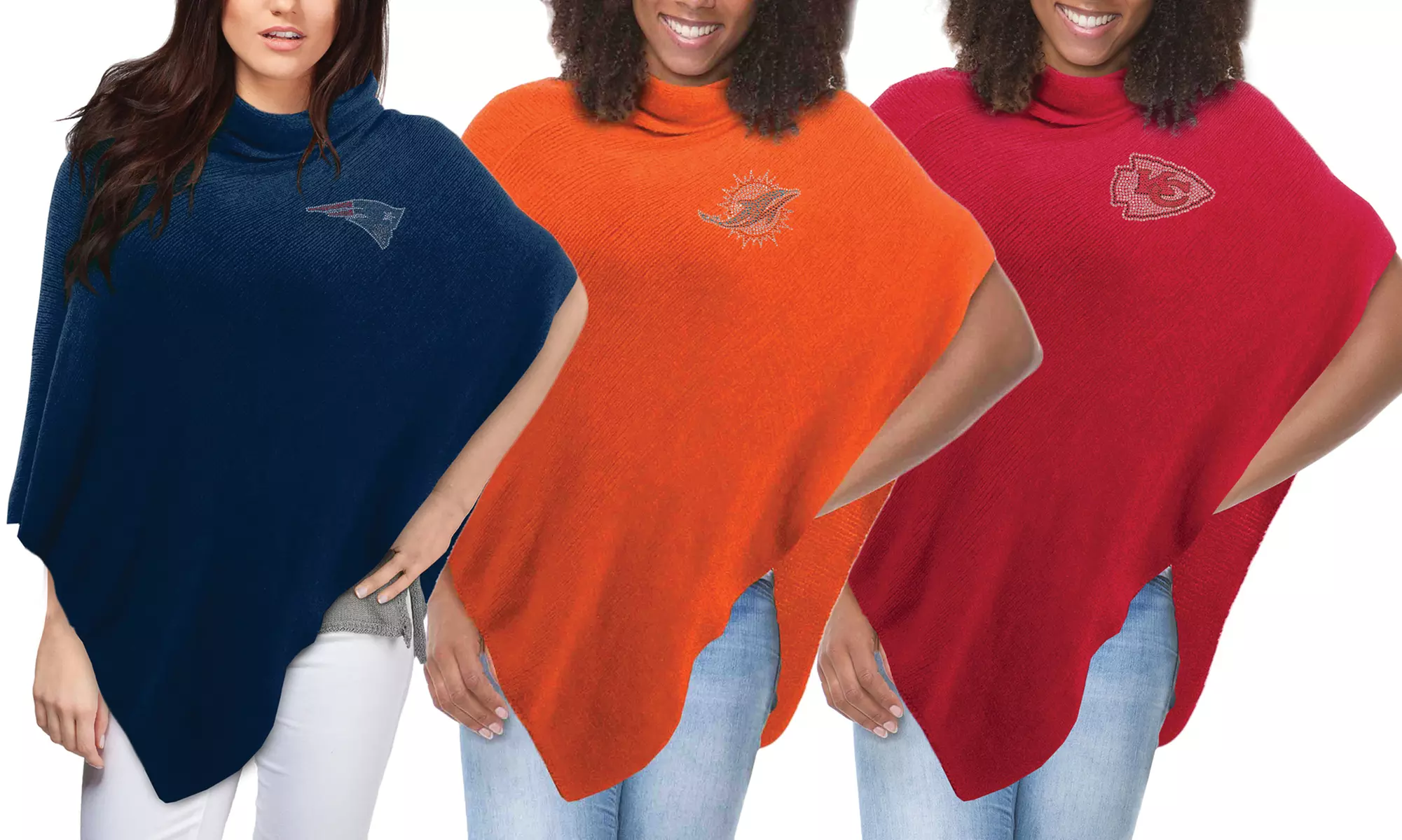 Little Earth NFL Women's Crystal-Logo Knit Poncho - Primary Image