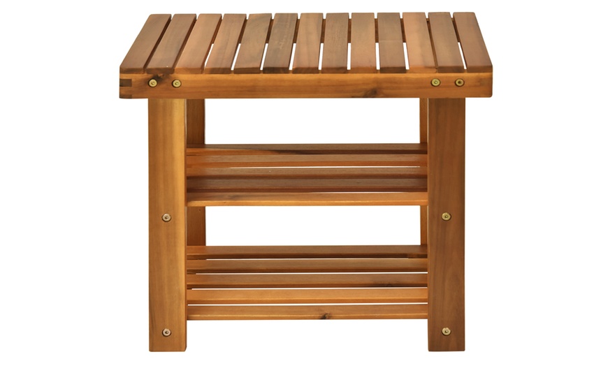 Image 3: HomCom Acacia Wood Entryway Shoe Bench