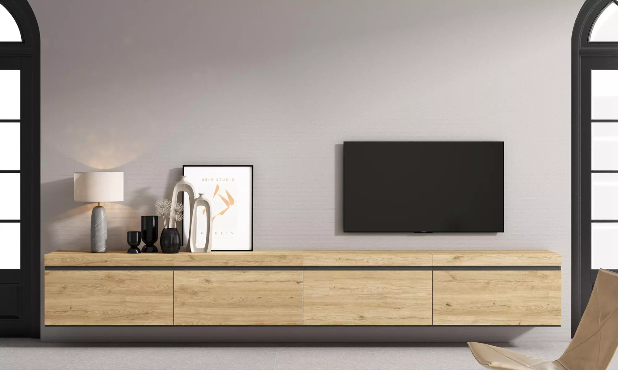 Meuble TV suspendu avec cheminée électrique en option