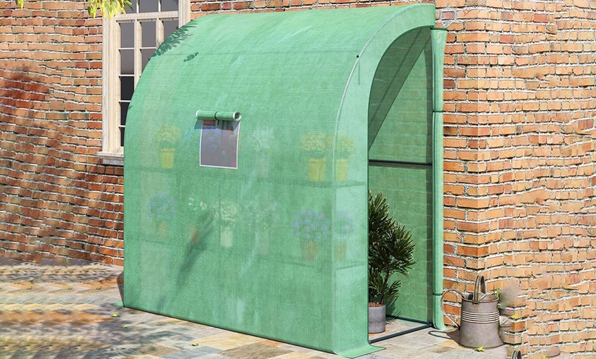 Image 7: Outsunny Walk-In Lean to Wall Greenhouse with Windows and Doors
