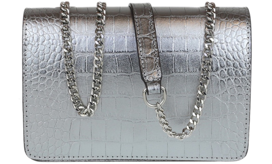 Image 8: Croc Print Leather Shoulder Bag