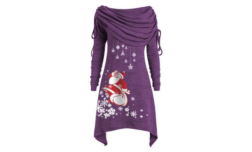 Image 3: Christmas Santa Ruched Tunic Tops