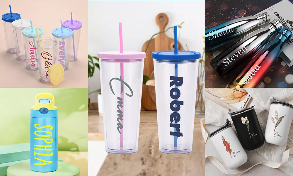 Personalisierbare Flasche oder Trinkbecher mit Text