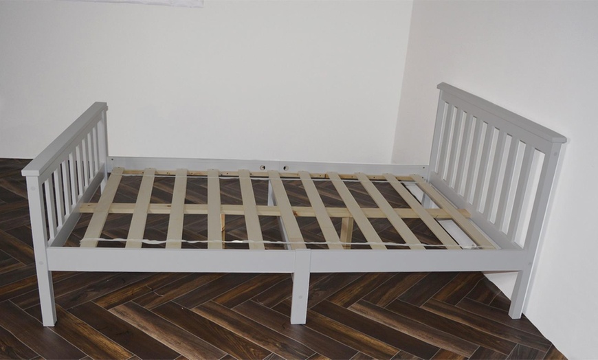 Image 3: Grey Solid Pine Wood Bed Frame