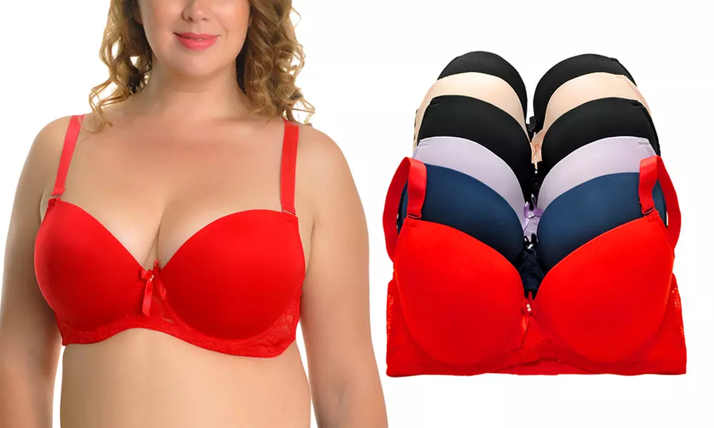 Angelina Plus-Size Bra with Lace and Convertible Straps (6-Pack) - Primary Image