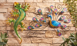 Garden Gear Metal and Glass Gecko or Peacock Wall Art