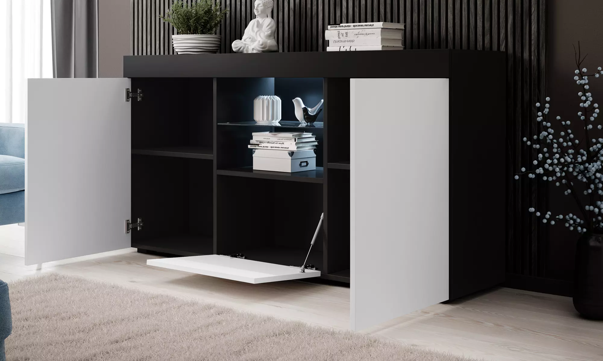 Mueble aparador con armarios e iluminación led