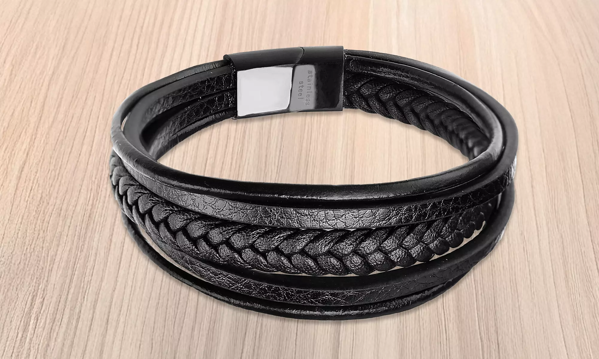 Men's Leather Bracelet with Magnetic Clasp