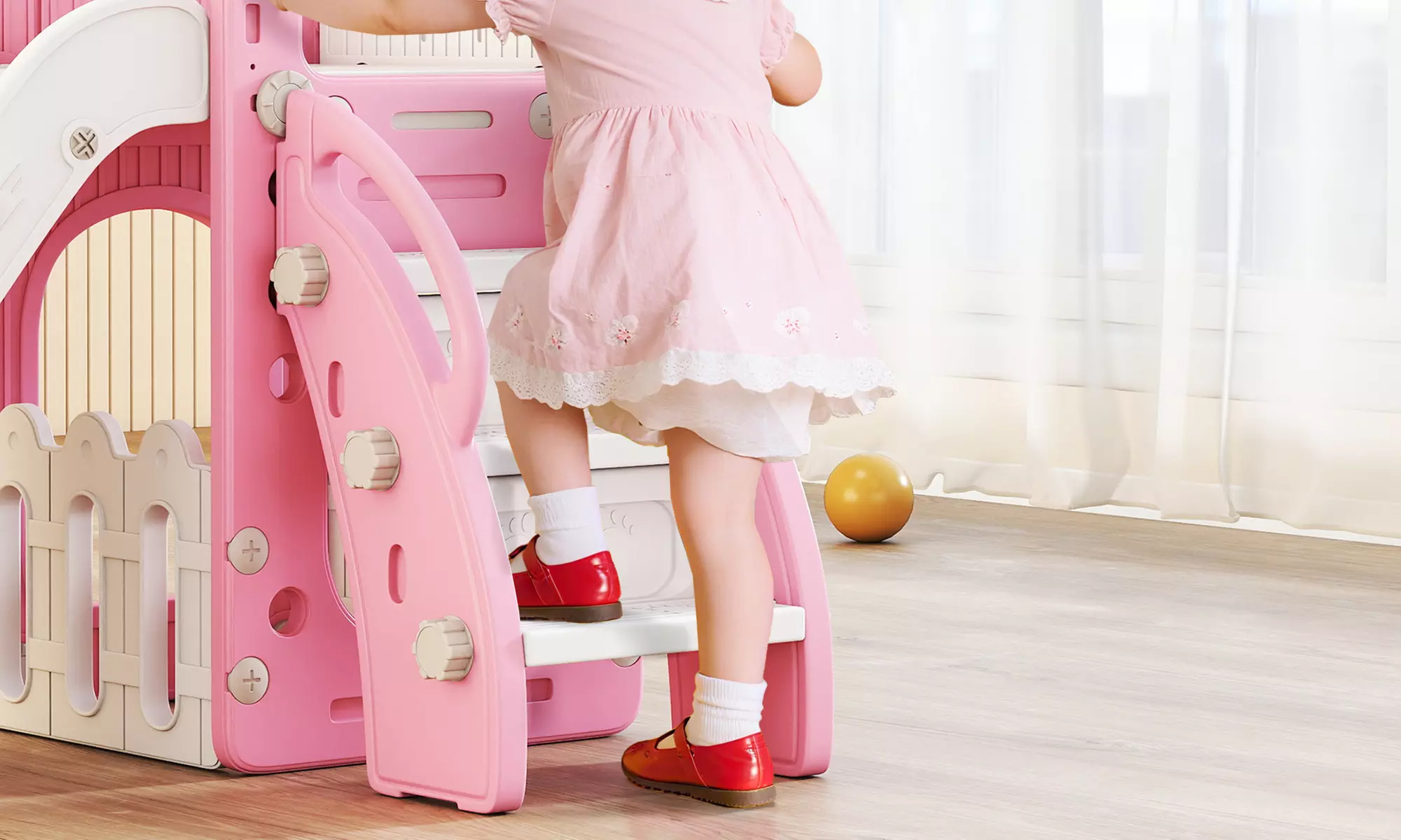 AIYAPLAY 5-in-1 Kids Slide Set with Telescope & Basketball Hoop