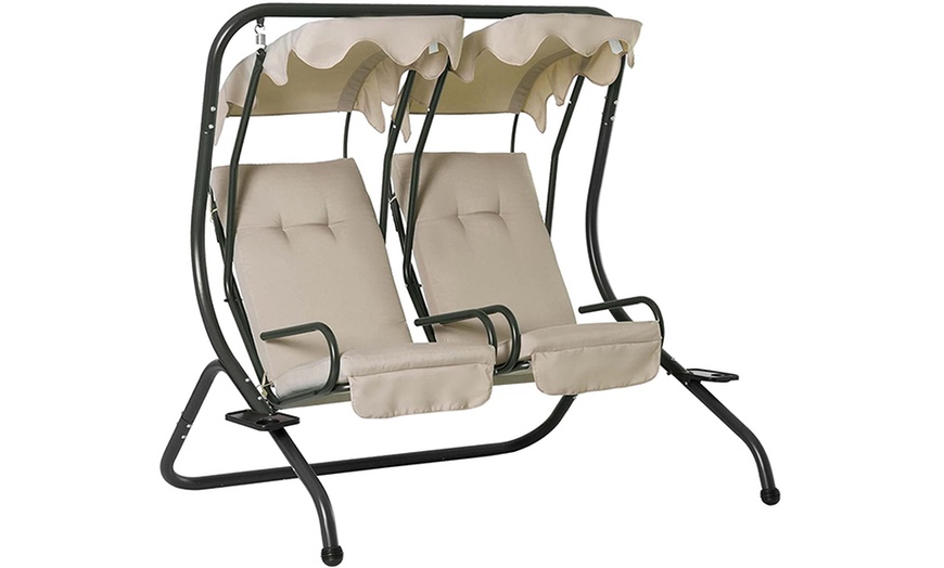 Image 2: Outsunny Twin Single Seat Swing Chair with Canopy