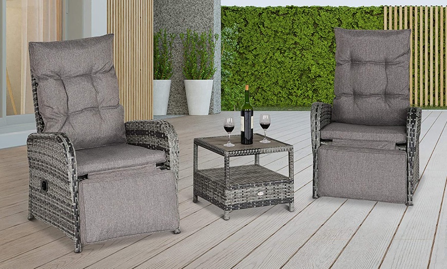 Image 3: Outsunny Three-Piece Outdoor PE Rattan Bistro Set