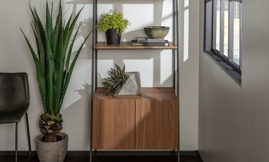 Image 7: Ladder-Style Bookshelf with Cabinet