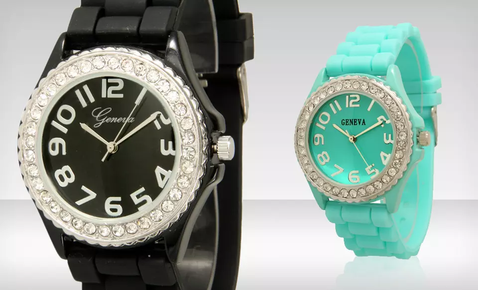 $4.99 for Geneva Crystal-Embellished Silicone Watches ($19.99 List Price). Multiple Colors Available. Free Returns. - Primary Image