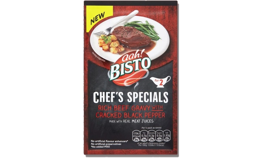 Image 1: 6 or 12 Bisto Beef Gravy and Cracked Back Pepper Sachets 25g